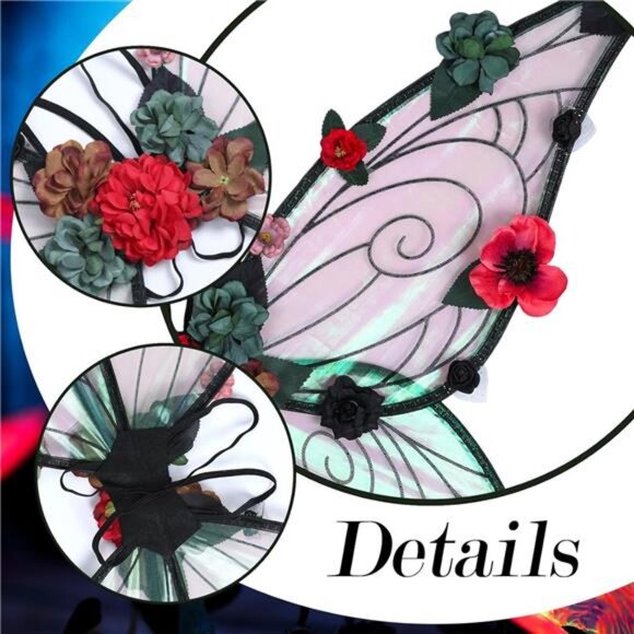 Fairy Wings for Women - Renaissance Costume Butterfly Wings with Flowers - Picture 6 of 7
